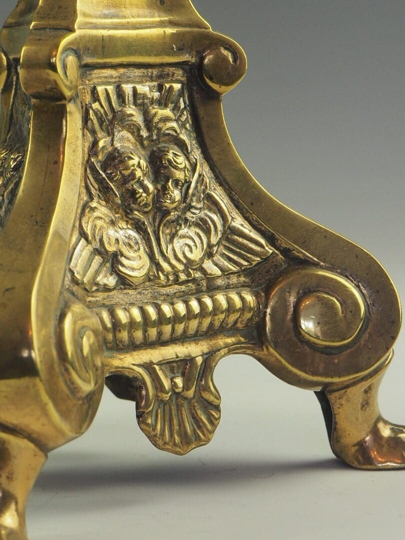 Antique Brass French Church Altar Candle Holder Candlestick Lamp With Puttis