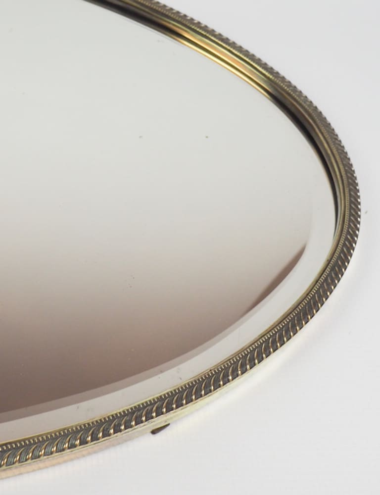 Antique English 1920&rsquo;s Silver Plated Oval Bevelled Wall Mirror