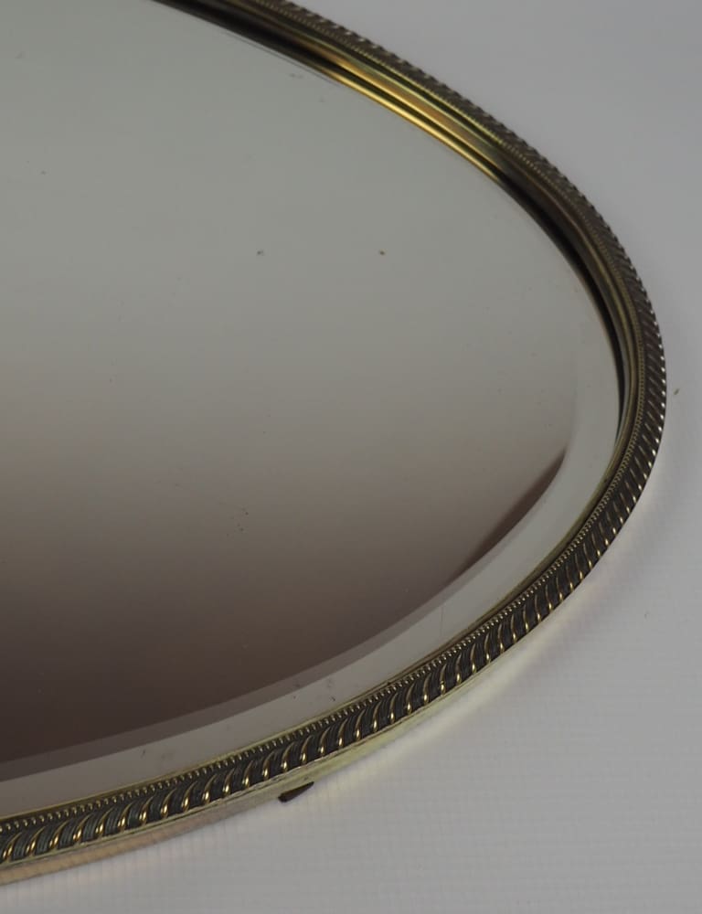 Antique English 1920’s Silver Plated Oval Bevelled Wall Mirror