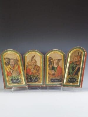 Quadriptych Altarpiece Oil on Panel of the Four Apostles Naive Folk Art Style