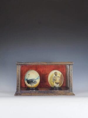 Antique Pair of Cased South African Ostrich Eggs Hand Painted