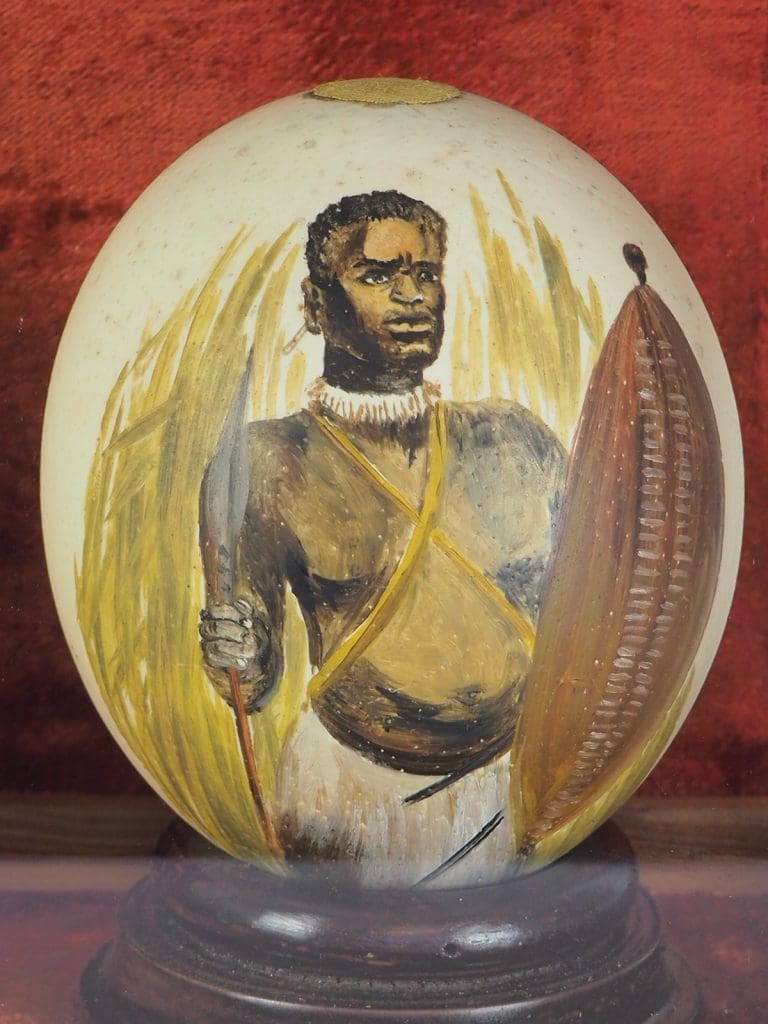 Antique Pair of Cased South African Ostrich Eggs Hand Painted