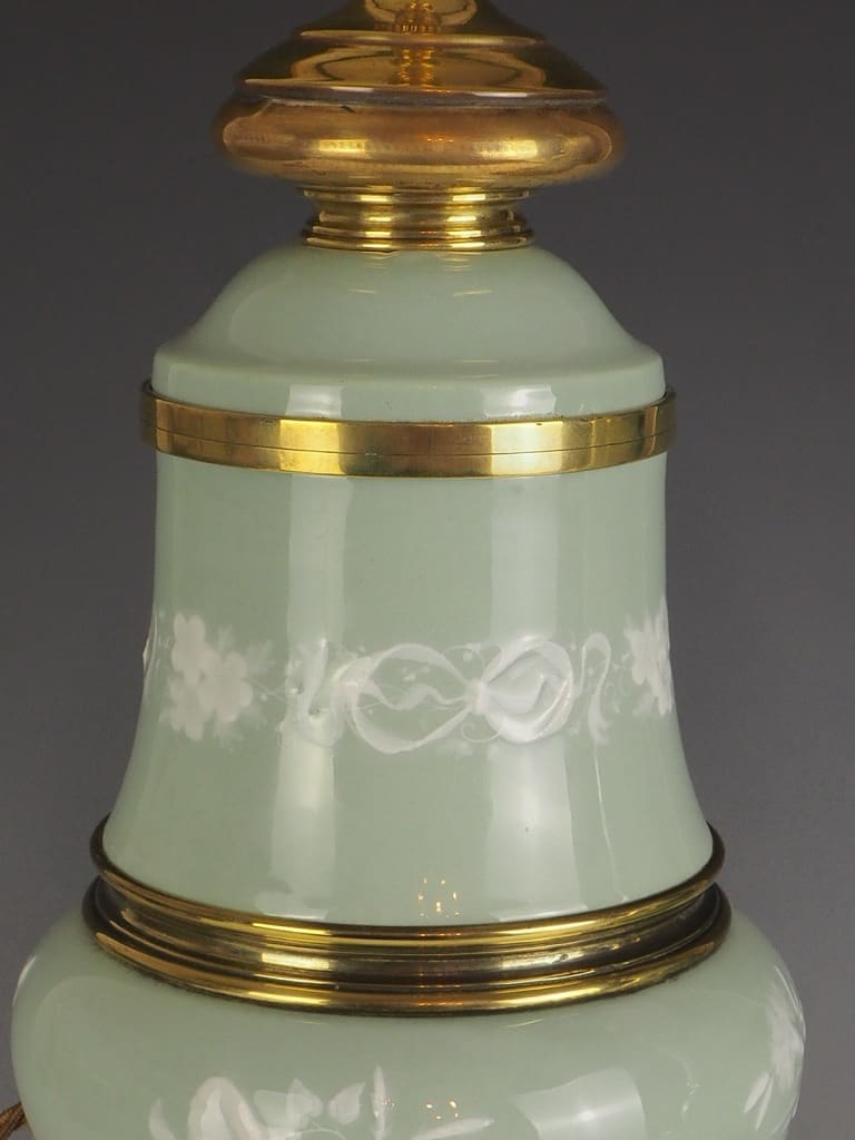 Antique Pair of Celadon Porcelain Table Lamps