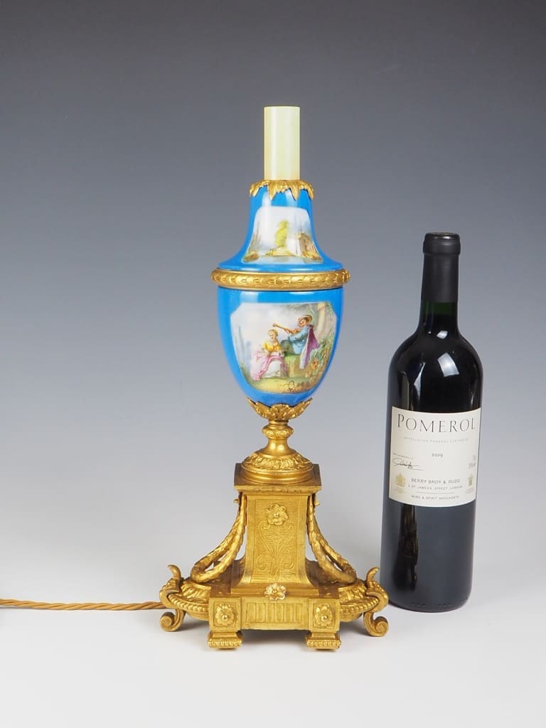 19th Century French Sevres Porcelain Celeste Ormulo Gilt Table Lamp
