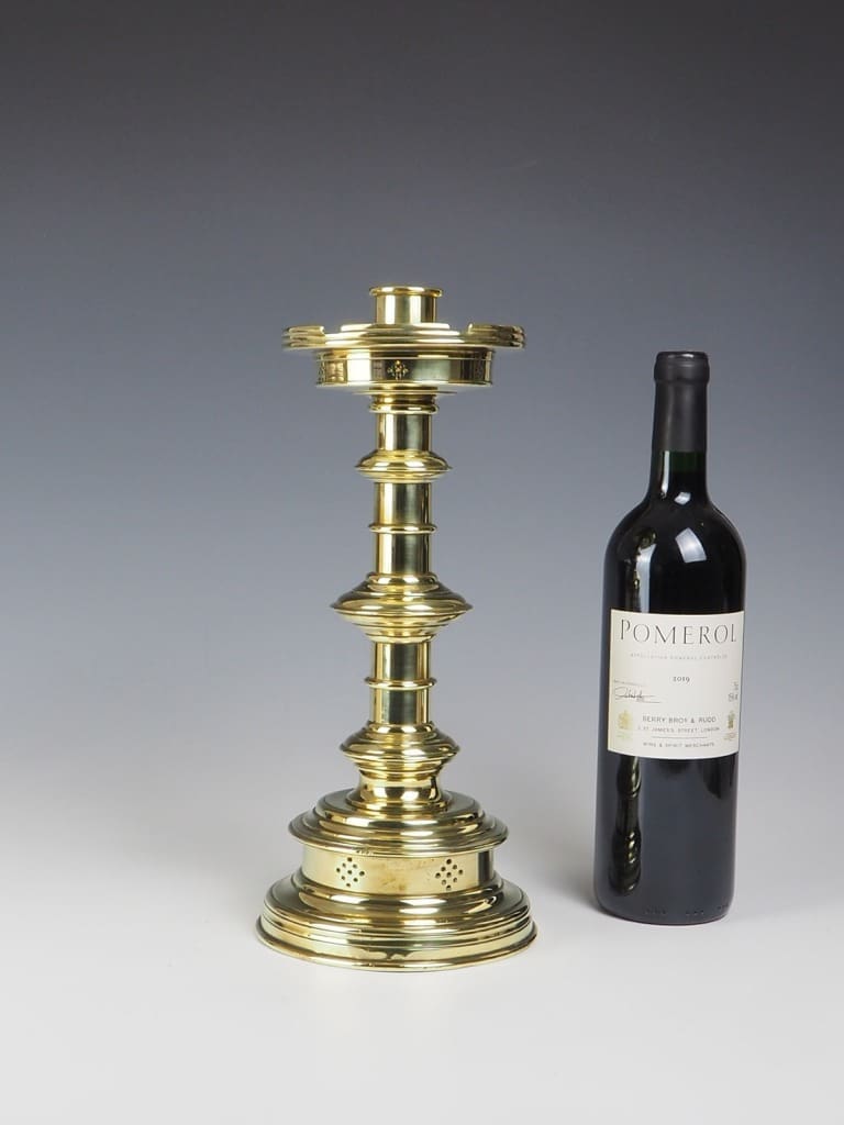 English 19th Century Pierced Brass Castellated Candle Holder