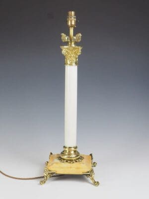 19th Century Brass and Marble Corinthian Table Lamp
