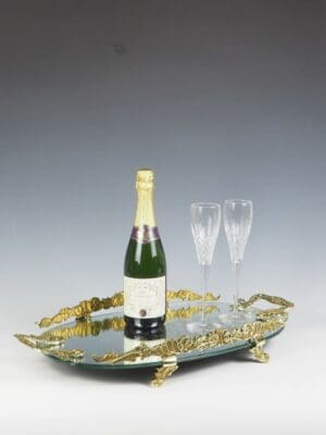 Antique French Brass Rococo Mirrored Tray