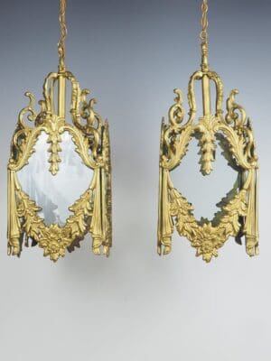 Pair of Decorative French Rococo Gilt Brass Lanterns