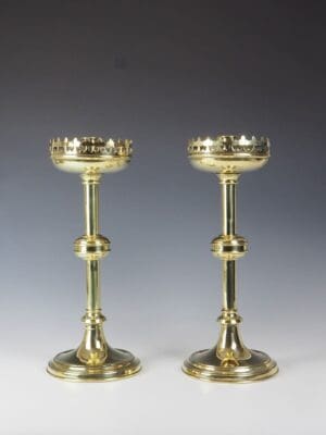 Antique Pair of Brass Gothic Revival Candle Holders