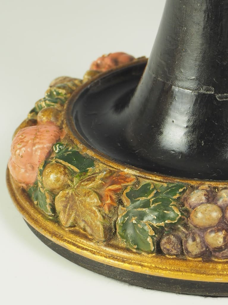 Exquisite Antique Carved Wood Table Lamp with Fruit Motifs