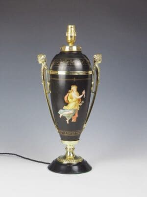 Antique Hand Painted Porcelain Table Lamp by Hinks & Sons