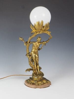 Art Nouveau Bronze Lady Antique Table Lamp