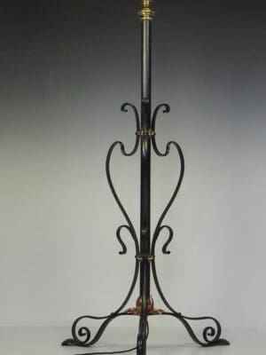 Antique Art Nouveau Standard Floor Lamp Rise and Fall Wrought Iron and Cooper