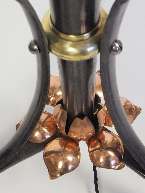 Antique Art Nouveau Standard Floor Lamp Rise and Fall Wrought Iron and Cooper