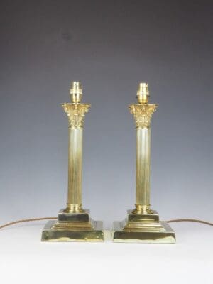Pair of Brass Corinthian Antique Table Lamps