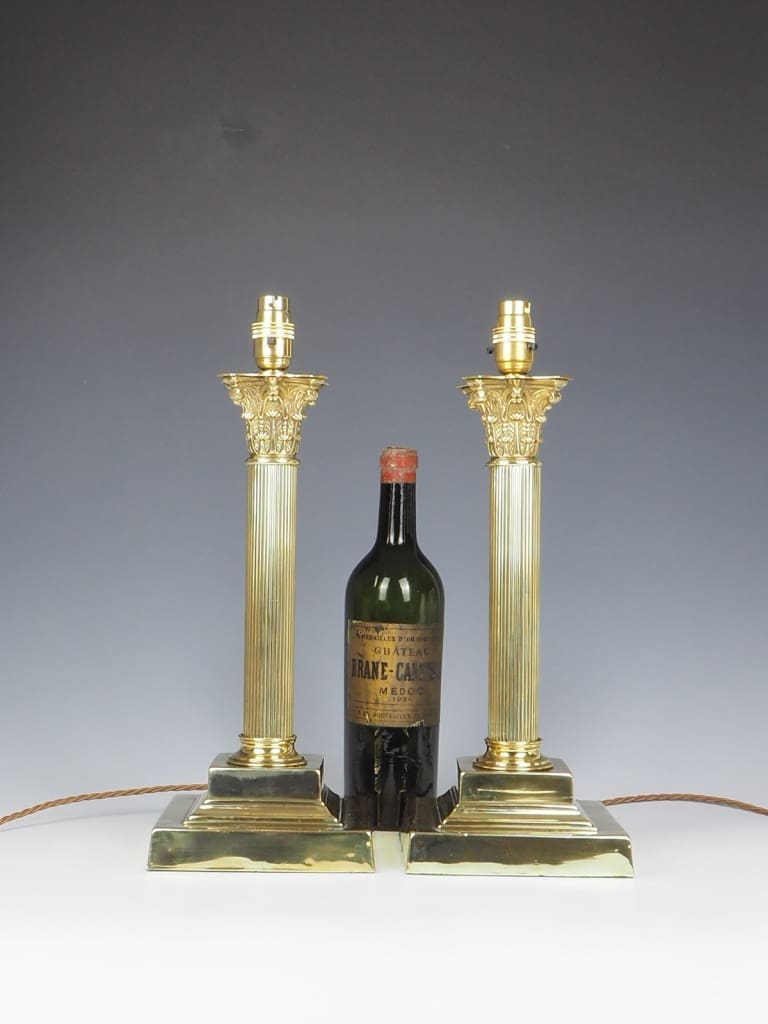 Pair of Brass Corinthian Antique Table Lamps