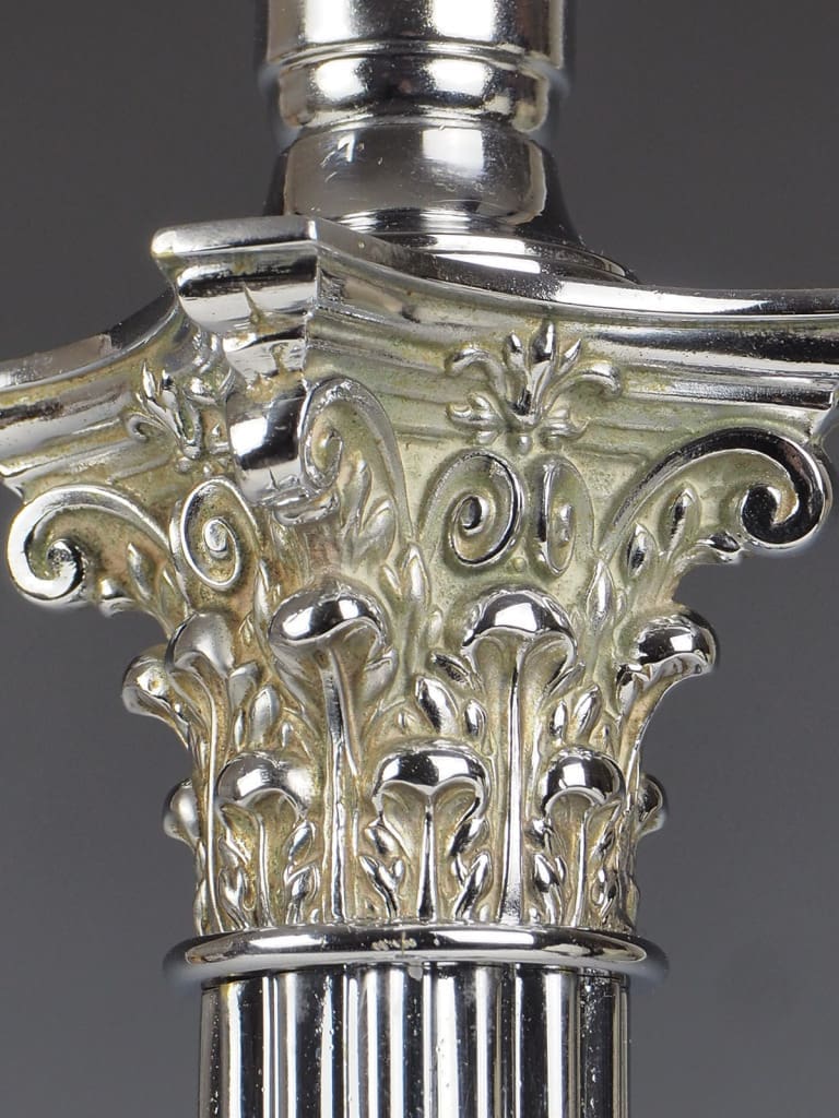 Antique Chrome Plated Corinthian Table Lamp