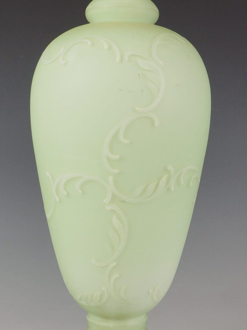 Antique Hand Painted Green Glass Table Lamp