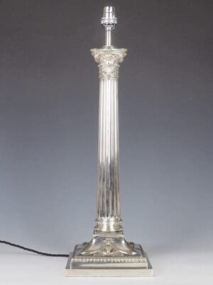 Exquisite Victorian Silver-Plated Corinthian Column Table Lamp