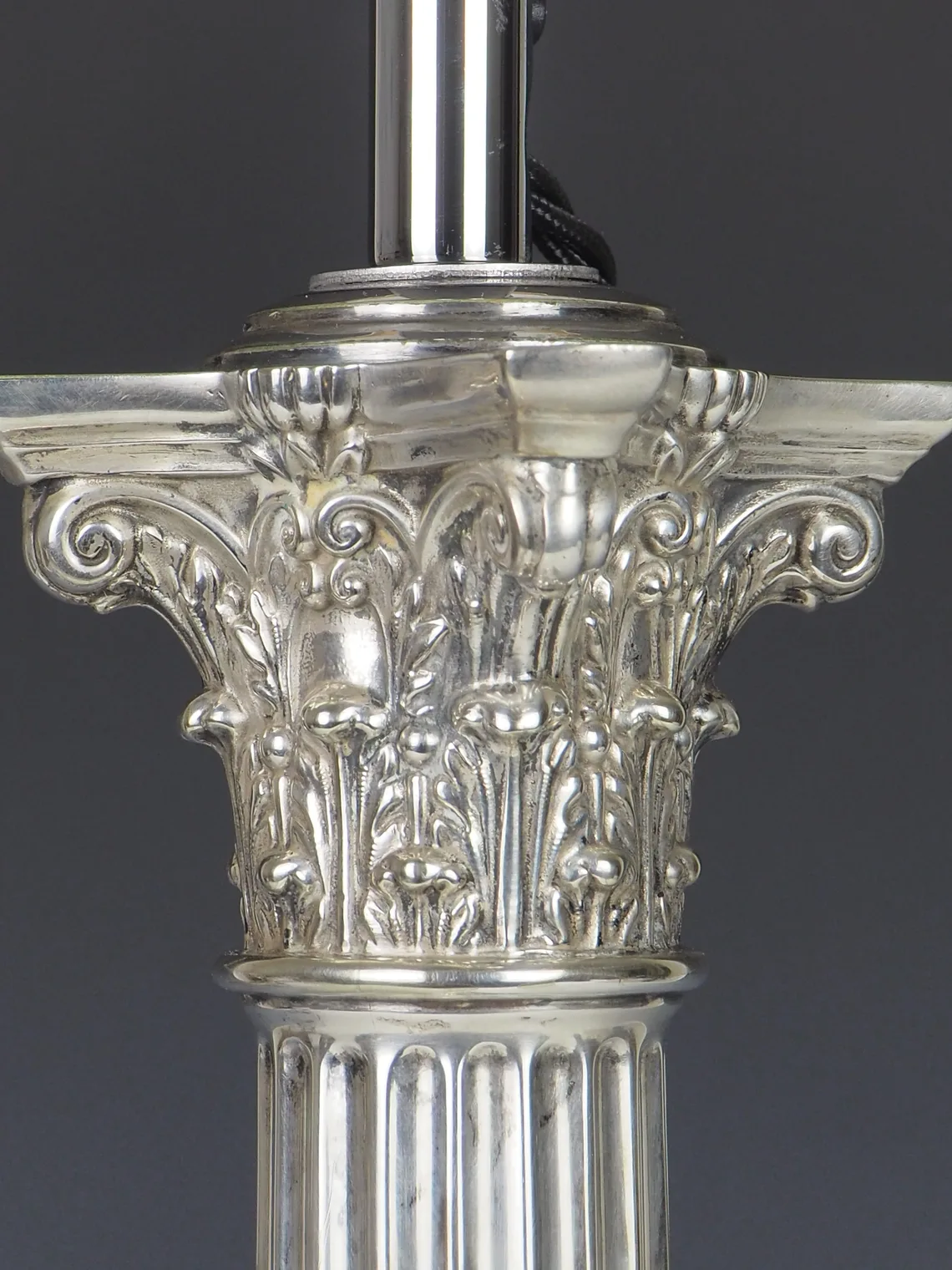 Exquisite Victorian Silver-Plated Corinthian Column Table Lamp