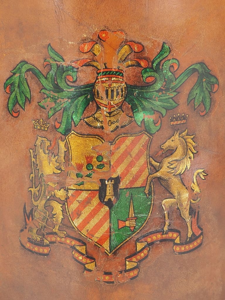 English Antique Leather Fire Bucket with Coat of Arms