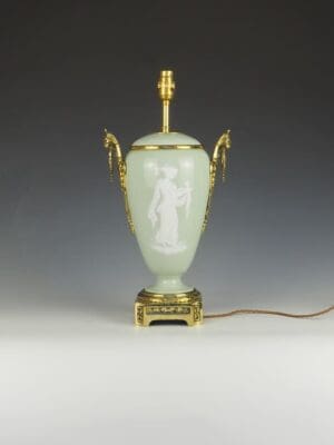 Antique French Ormolu Celadon Porcelain and Pate-Sur-Pate Table Lamp