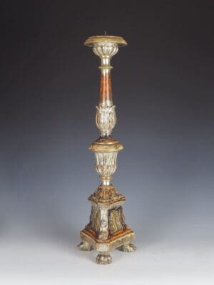 Antique Italian Carved Polychrome Candle Holder