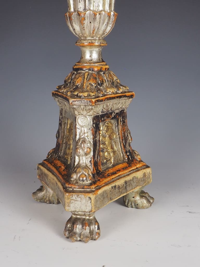 Antique Italian Carved Polychrome Candle Holder