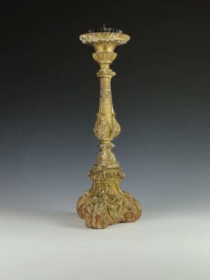 Antique Italian Altar Hand-Carved Giltwood Candlestick