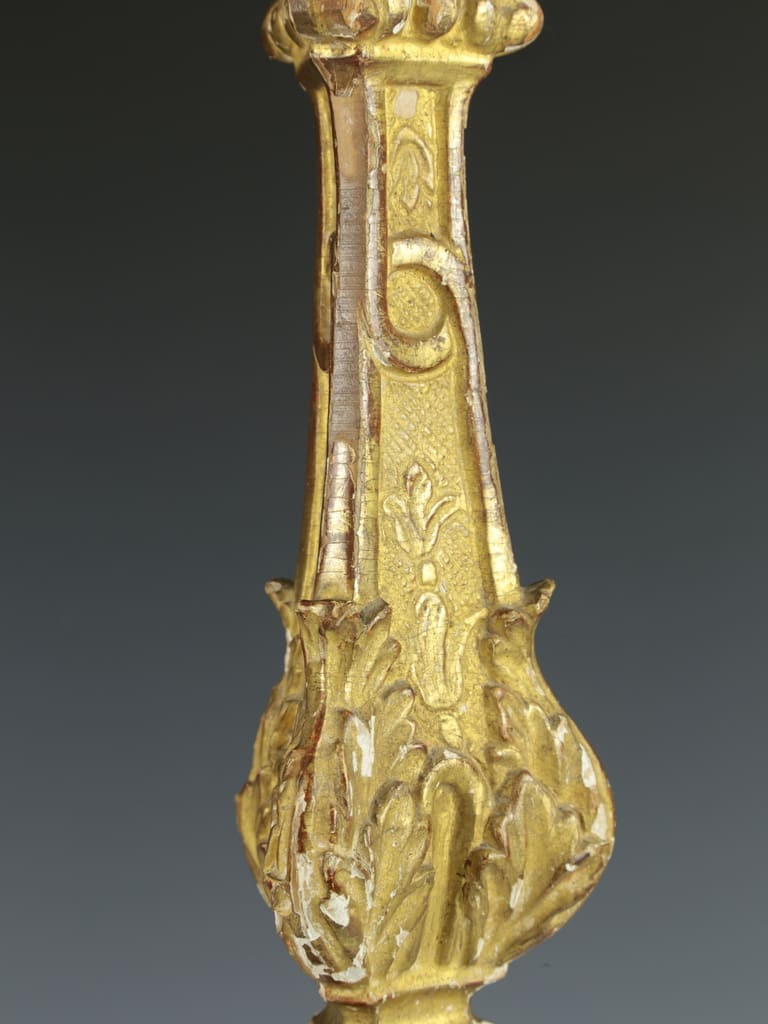 Antique Italian Altar Candlestick - Hand-Carved Wood with Gilt and Gesso
