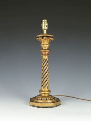 Antique Italian Polychrome Giltwood Table Lamp