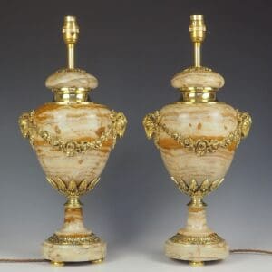 Antique Pair of French Ormolu Cassolette Marble Table Lamps