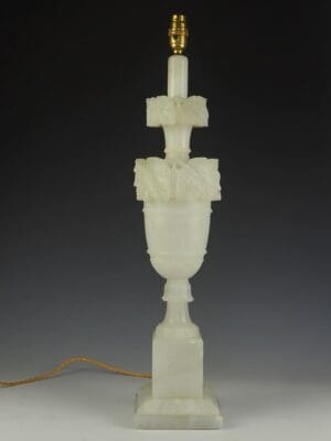 Antique Italian Renaissance Carved Grape Leaves Alabaster Sculpture Table Lamp