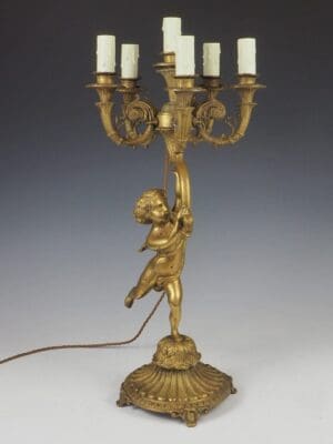 Antique Brass Cherub 6 Light Candelabra Lamp