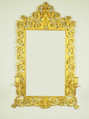 Antique Neoclassical Gilt Bronze Wall Mirror with Candle Sconces, 1890