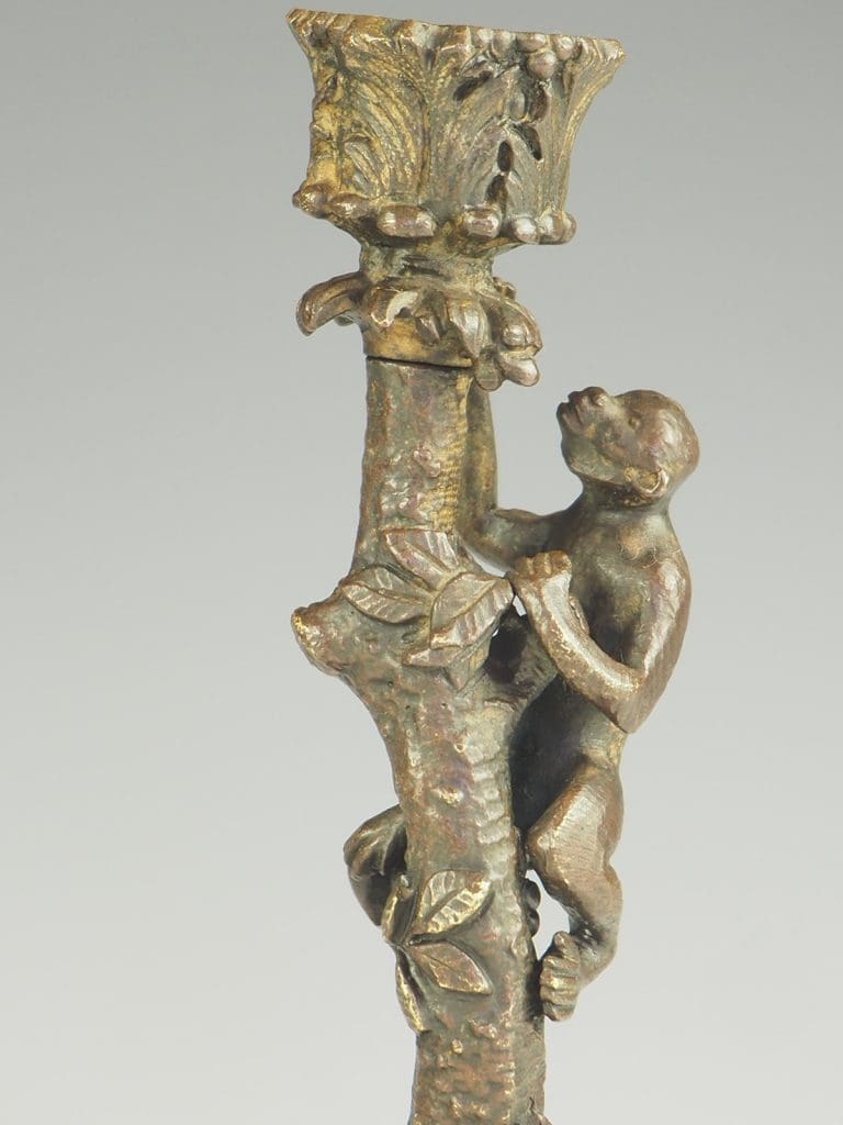 A Pair of 19th Century Bronze Zoomorphic Candlesticks