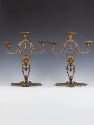 1914 Edward N Riddle Co. Pair of Estofado Polychrome Candleabras