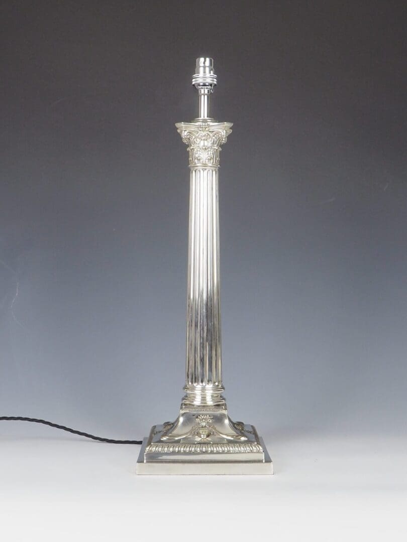 Exquisite Victorian Silver-Plated Corinthian Column Table Lamp
