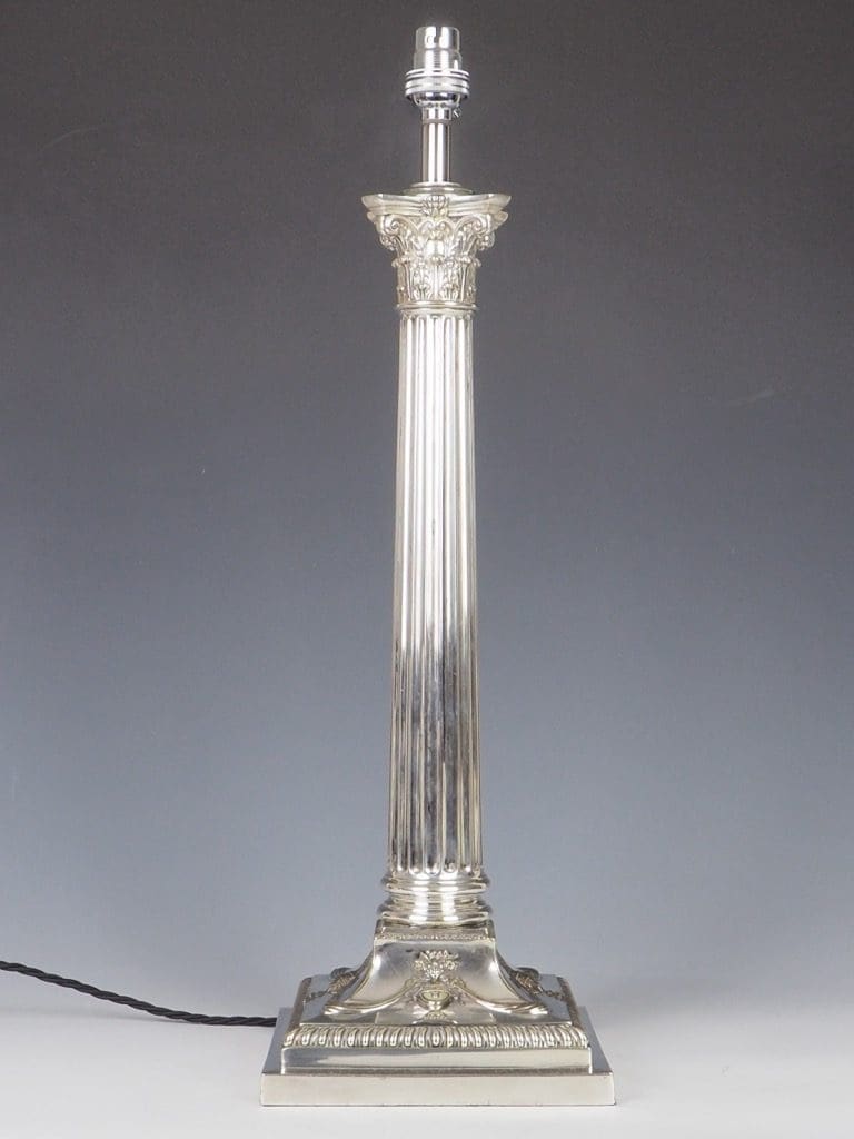 Exquisite Victorian Silver-Plated Corinthian Column Table Lamp