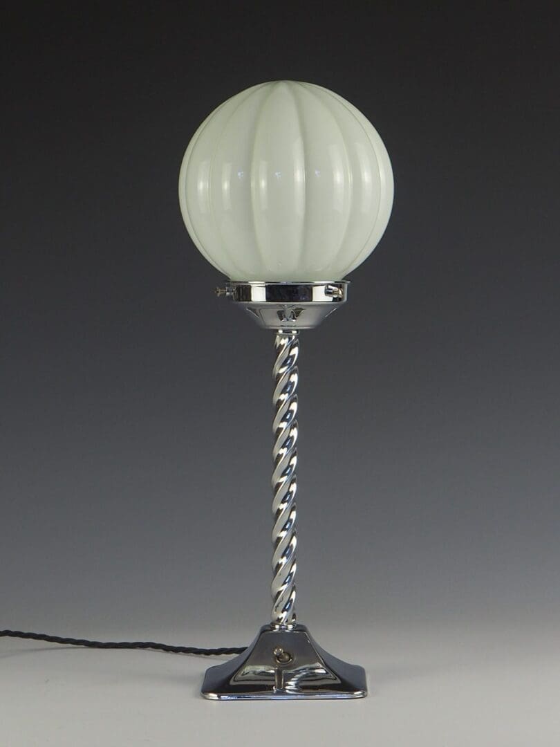 Art Deco Table Lamp with White Opaline Pumpkin Globe Antique Art Deco Table Lamp with White Opaline Pumpkin Globe