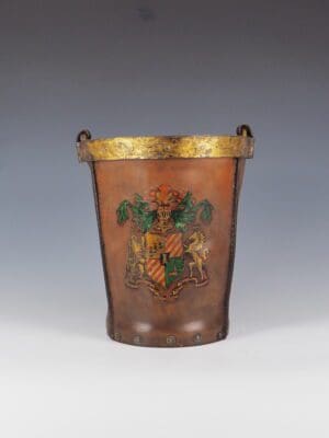 English Antique Leather Fire Bucket with Coat of Arms