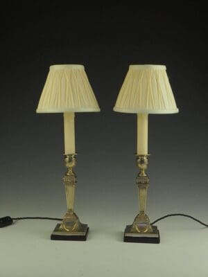 Pair of Silver Plate Charles Hawlsworth and John Eyre Candlestick Lamps