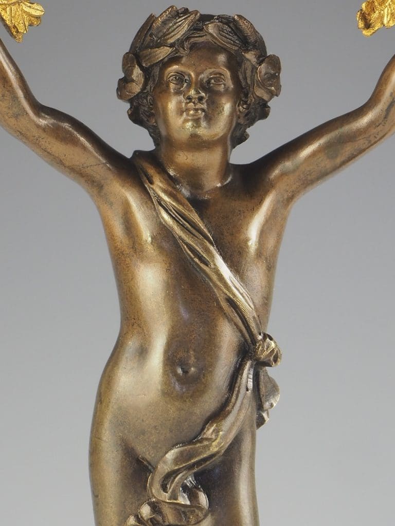 Pair of 19th Century Bronze and Ormolu Twin-Light Cherub Candelabra