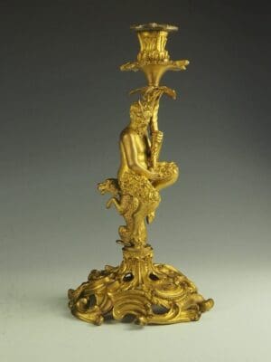19th Century Gilt Bronze Satyr Candlestick After Corneille Van Cleve (1647-1732)