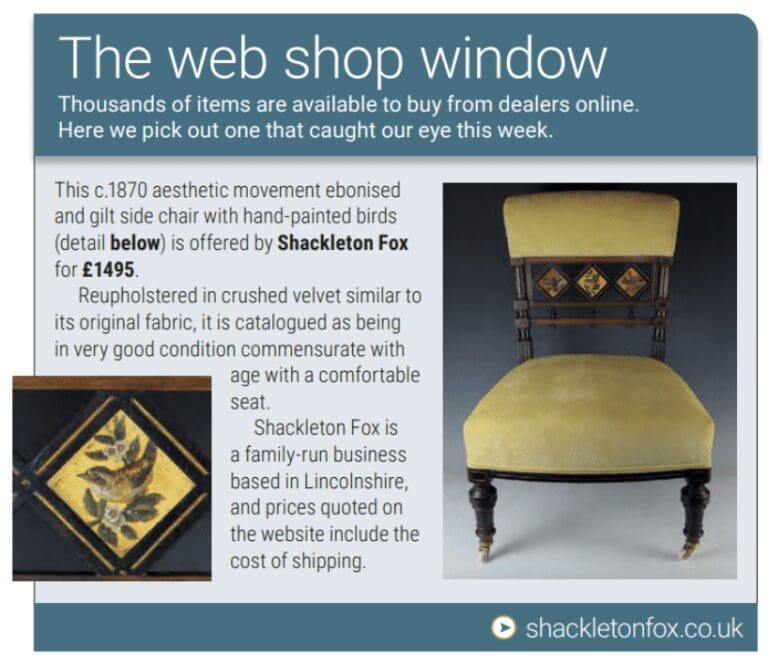 Aesthetic Movement Ebonised and Gilt Side Chair with Hand Painted Birds Circa 1870