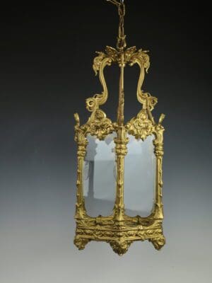 Antique Large Elegant Gilt Hallway Lantern