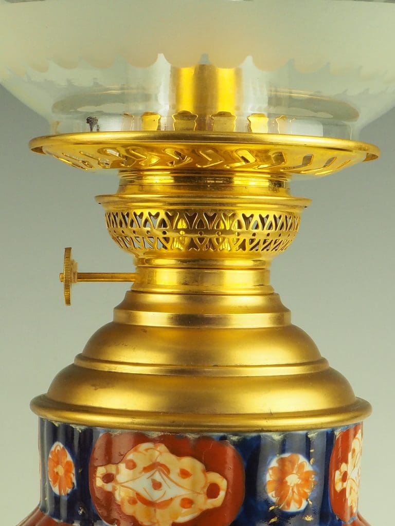 Exquisite Antique Pair of Japanese Imari Porcelain Oil Table Lamps