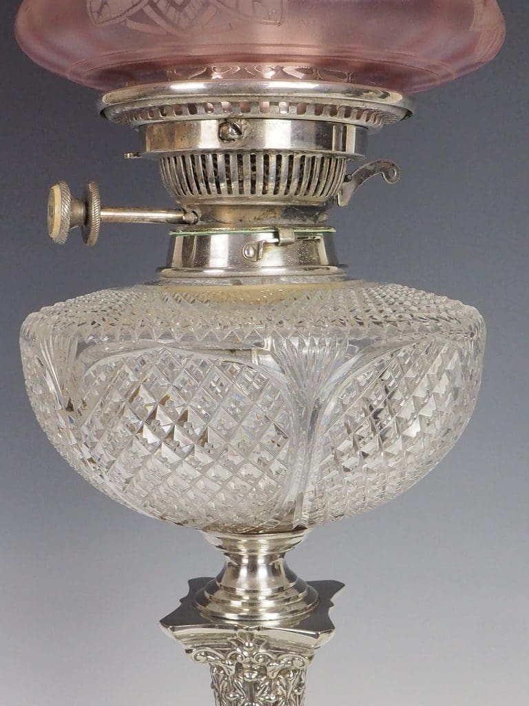 English Antique Hinks and Sons Silver Plate Oil Lamp