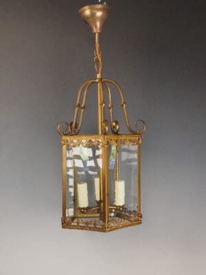 Antique French Triple Light 5-Sided Pentagon Ceiling Lantern