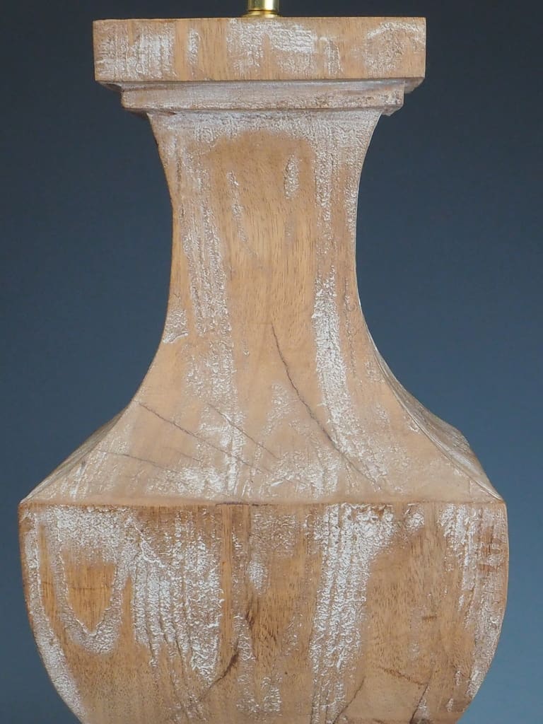 Pair of Mid-Century Solid Mango Wood Table Lamps, Lime Wash